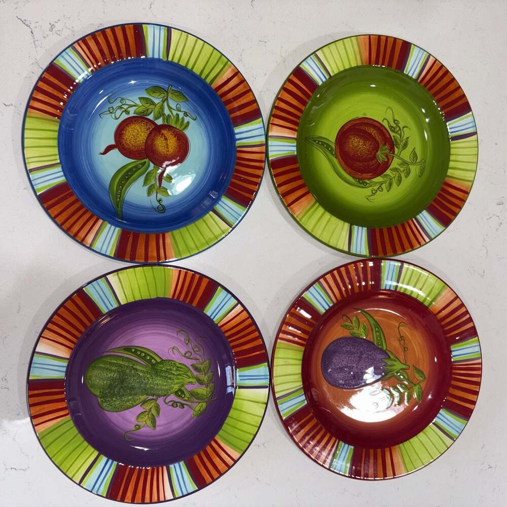 Laurie Gates Market Garden Set of 4 Assorted Vegetable Dinner Plates